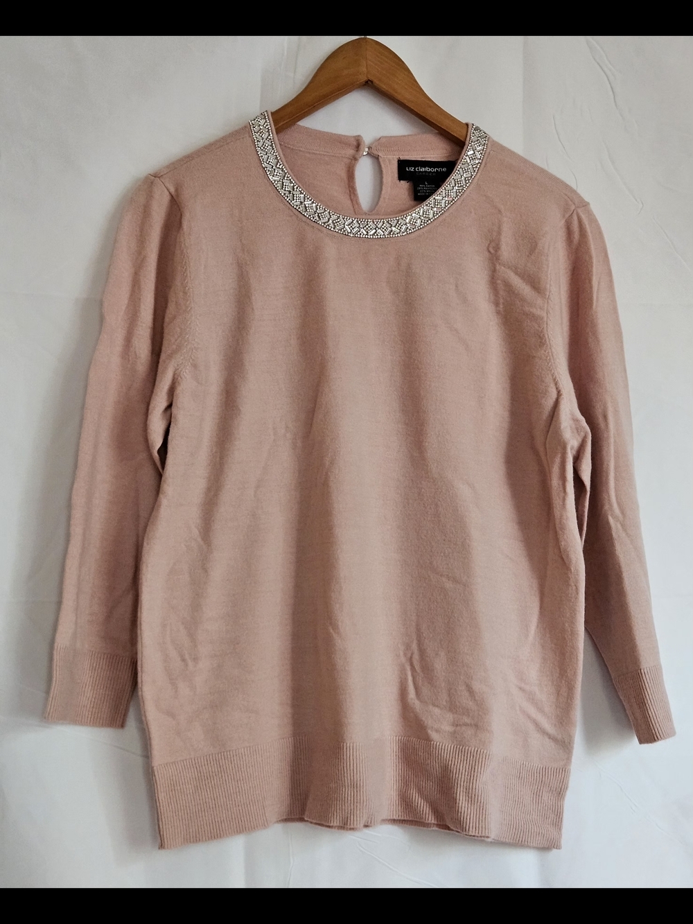 Liz Claiborne Pink Embellished Neck Sweatshirt